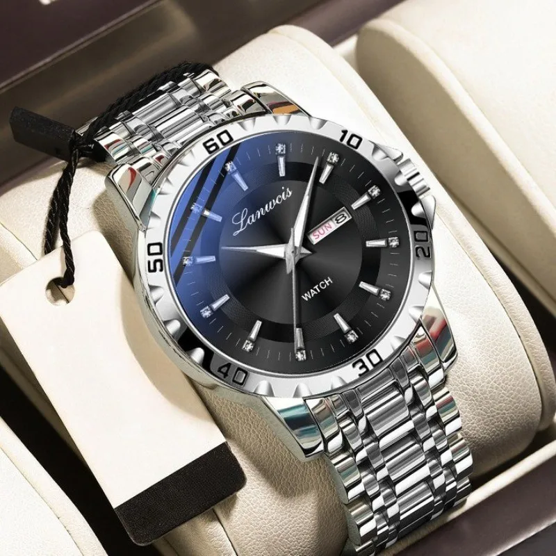 ساعة رجالية، كاجوال عصرية بحزام فولاذي وتقويم كوارتز مضيئة للأعمال #1