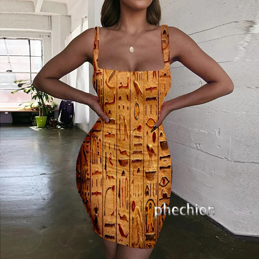 Phechion Horus Egyptian God 3D Print Dress Women Halter Sleeveless Fashion Party Beach Dresses Novel Sexy Womens Clothing Y07