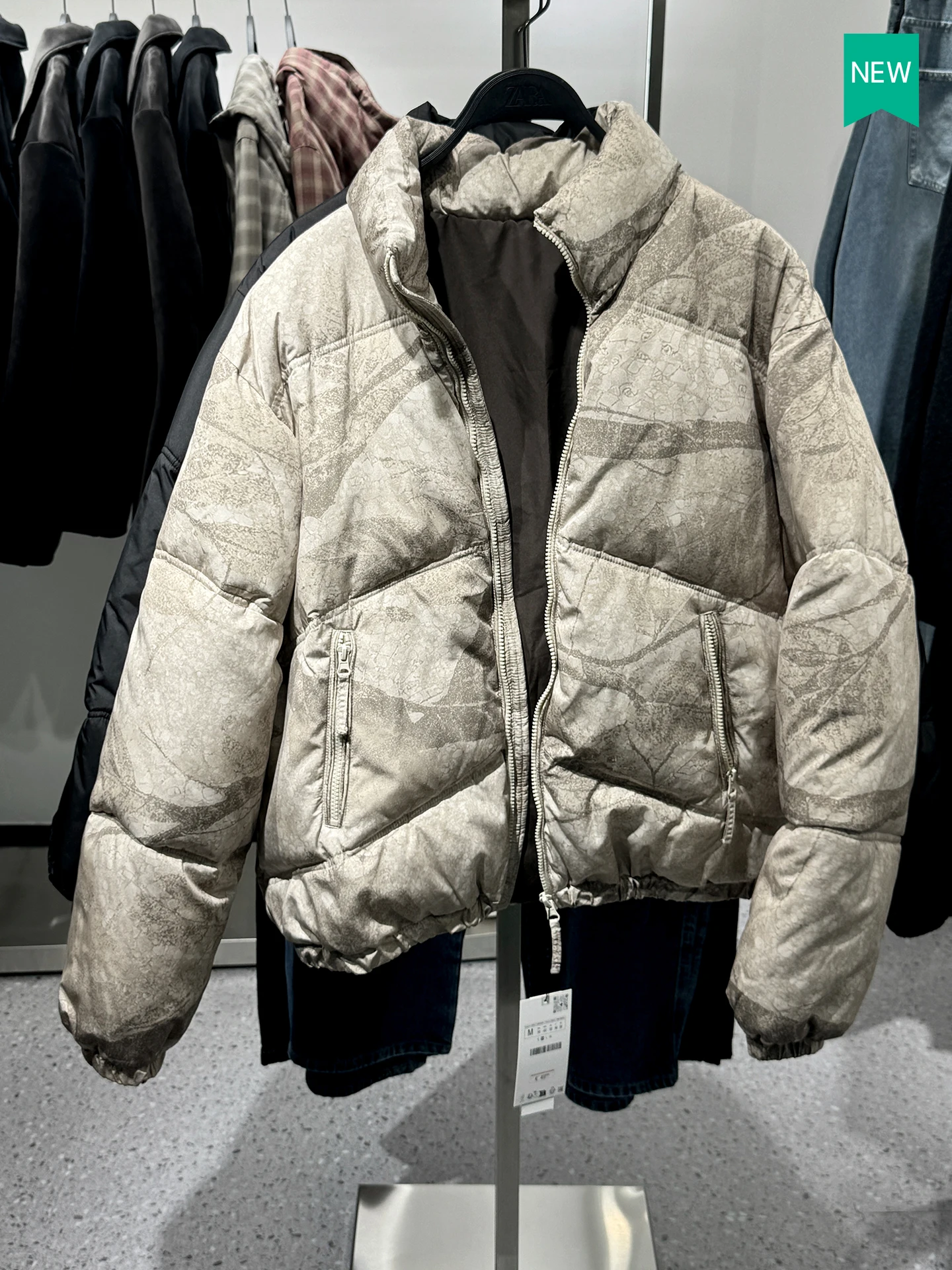 

Men's Cotton Jacket Abstract Print Stand Collar Jacket Outerwear Casual Youthful Polyester Fiber Warmth Long Sleeve Zipper