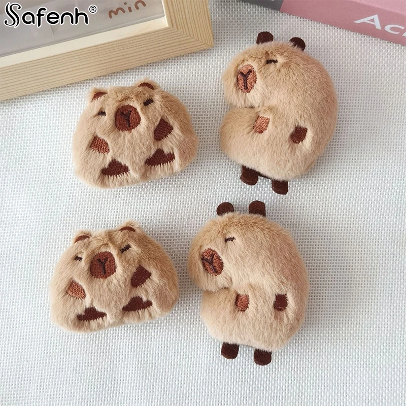 Plush Mini 1pcs Cute Capybara Animal Plush Doll Brooch Fluffy Soft Stuffed Clothes Badge Pins Backpacks Decoration Accessories