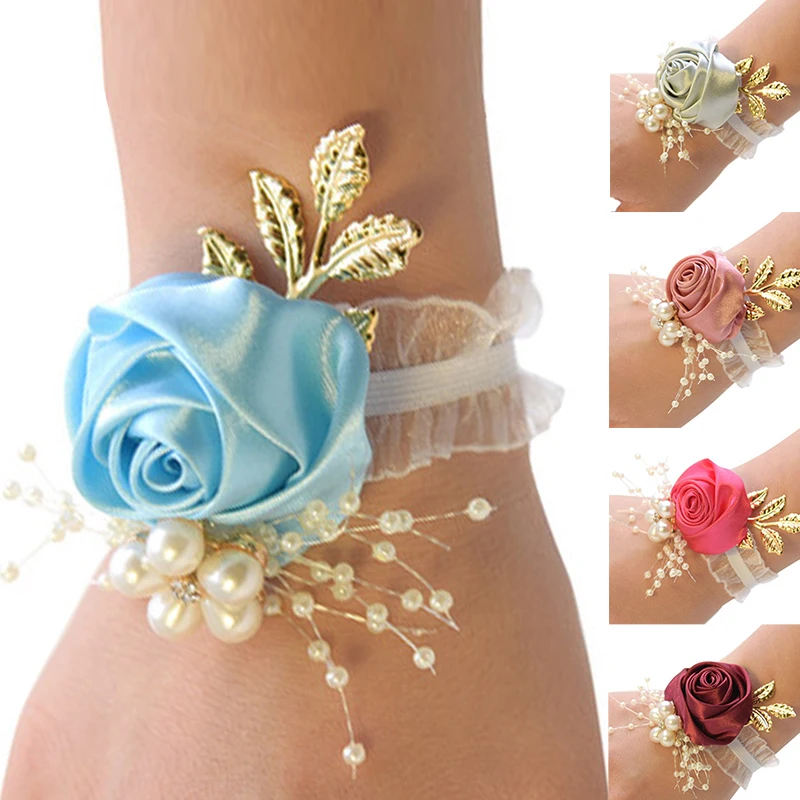 Bracelet de Demoiselle d'Honneur en Fausse Rose, Fleurs à Main de Mariage, Accessoires de Bal de Mariage, Cadeaux pour Invités, Patients, Corsage, 1 Pièce