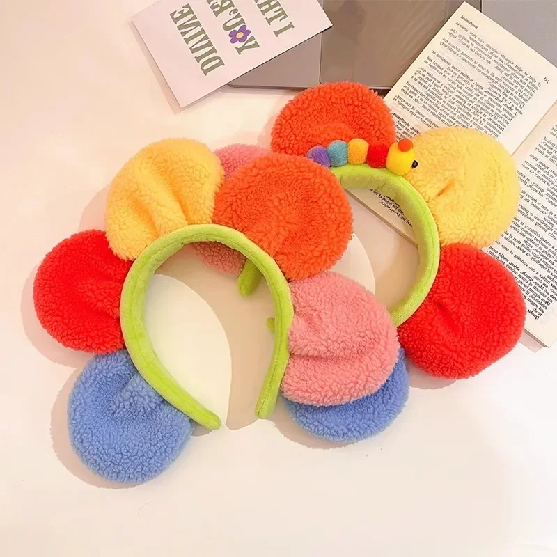 New Colorful Cartoon Cute Sunflower Plush Hairband Make Up Wash Hair Hoop for Women Girls Headband Plush Female Hair Accessories