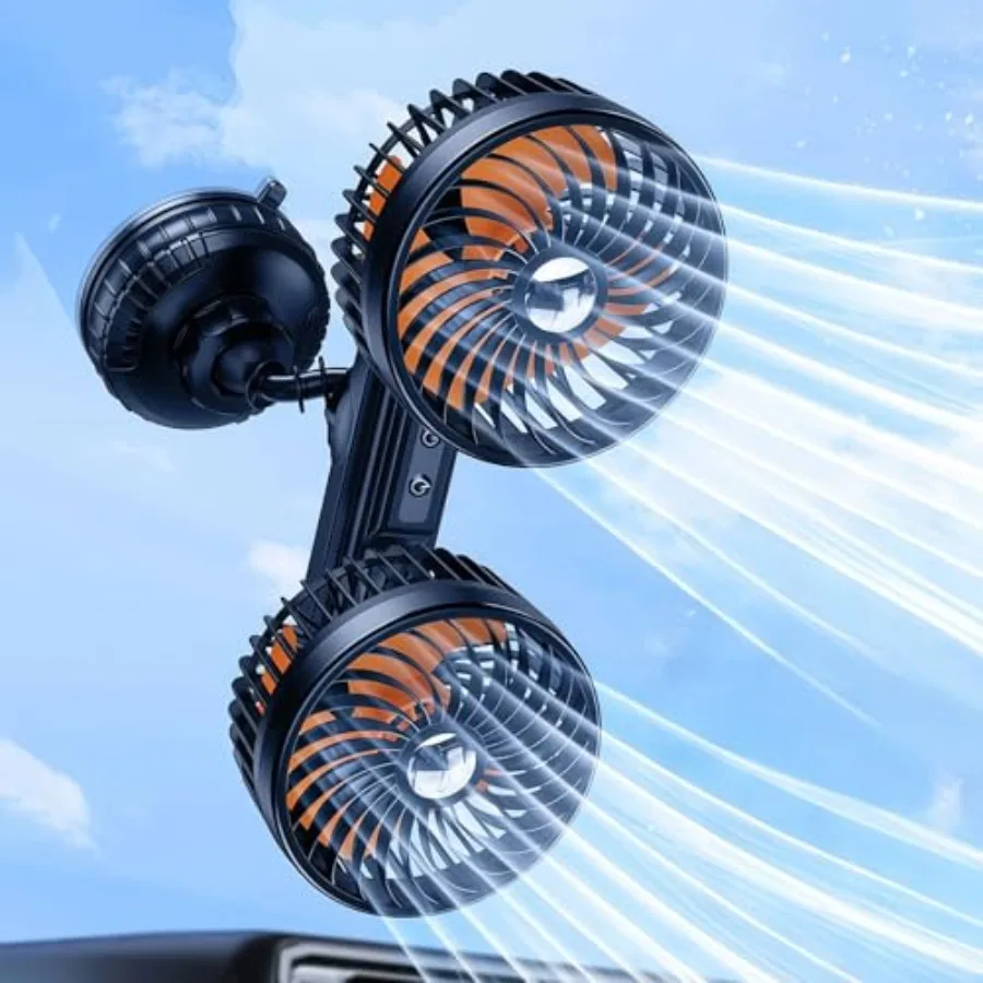 

Dual Head Suction Cup Car Cooling Fan for Window Dashboard, 4000Mah Battery Powered Rechargeable USB Car Fans That Blow Cold Ai