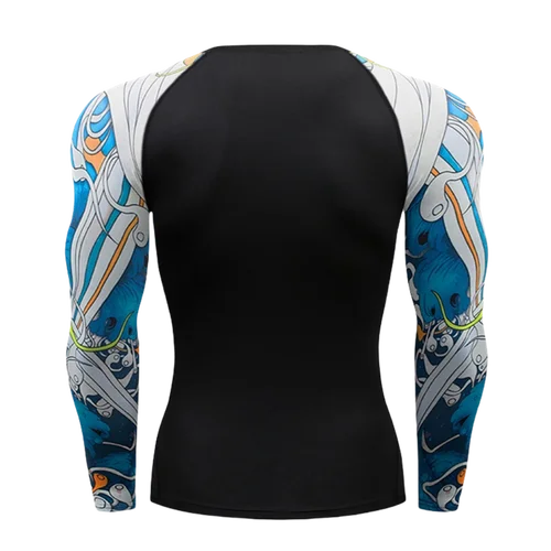 Imagen 2 del producto Camiseta de compresión transpirable de segunda piel con protección solar para hombre Rashguard Jiu Jitsu Fitness gimnasio correr deportes al aire libre camisetas para hombre