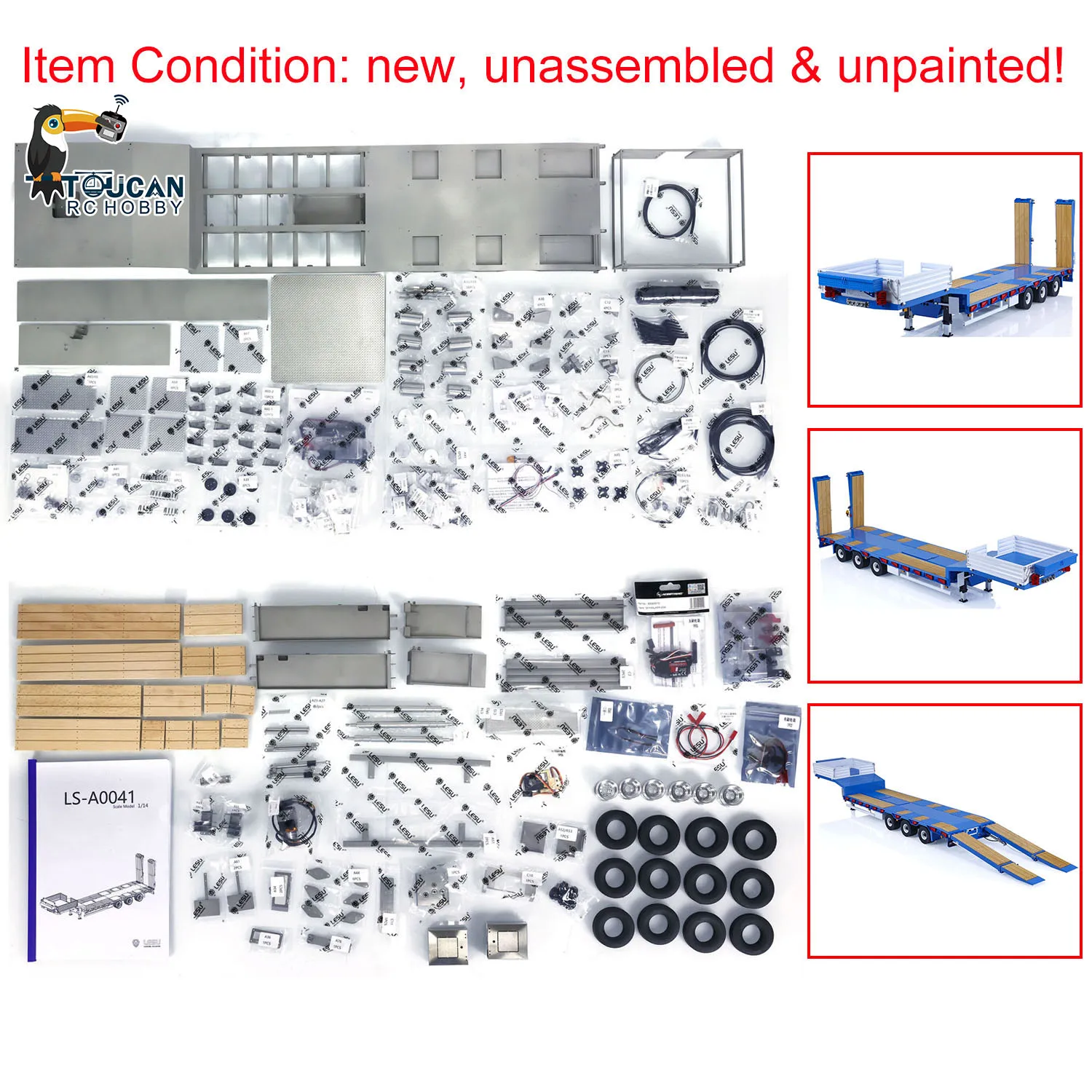 LESU 1/14 RC Metal Trailer Kits Hydraulic Lifting Tailboard with Pump ESC for DIY Tractor Truck Model Unpainted Toy TH23022