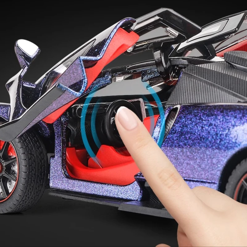 Modèle de voiture de sport Sienna 1:24, jouets en alliage moulé sous pression, supercars, son et lumière, portes ouvertes, véhicules de course rétractables, cadeaux pour enfants