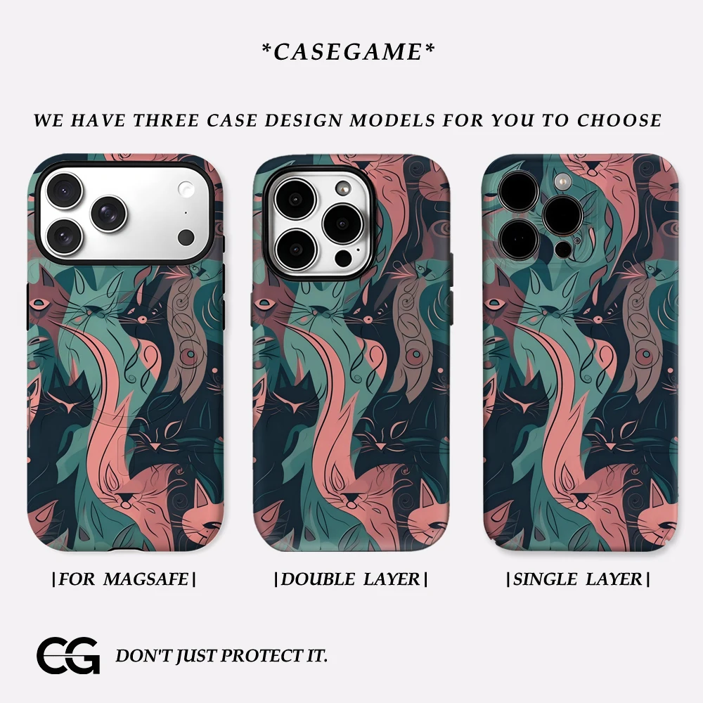 Blaugrüne rosa Katze Wirbel IPhone 17 Must-Haves Handyhülle für IPhone 17 16 15 14 13 91 Pro Max Plus Single Double-Layer Tough Case