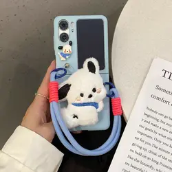 Luxury Furry 3D Cute Dog Holder Phone Case For OPPO Find N3 Flip Find N3 N2 Flip Portable Rope Chain Cover Find N3Flip
