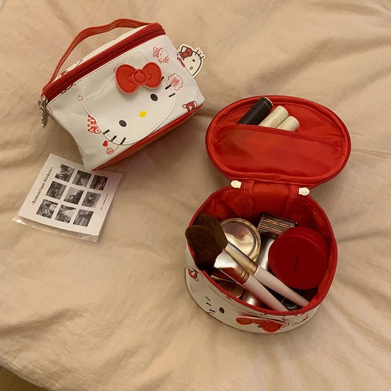 Sac à cosmétiques Hello Kitty pour femme, sac de rangement portable, grande capacité, motif de dessin animé créatif, doux et mignon, simple et à la mode