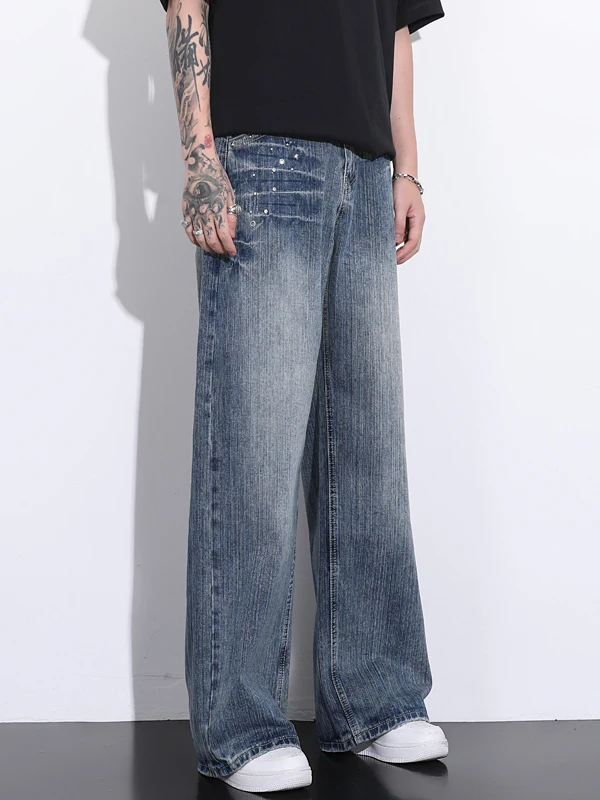 

Мужские джинсы в стиле ретро, ​​американские джинсы с высокой талией, прямые брюки свободного кроя, повседневные брюки, молодежная модная одежда, износостойкая, на все сезоны