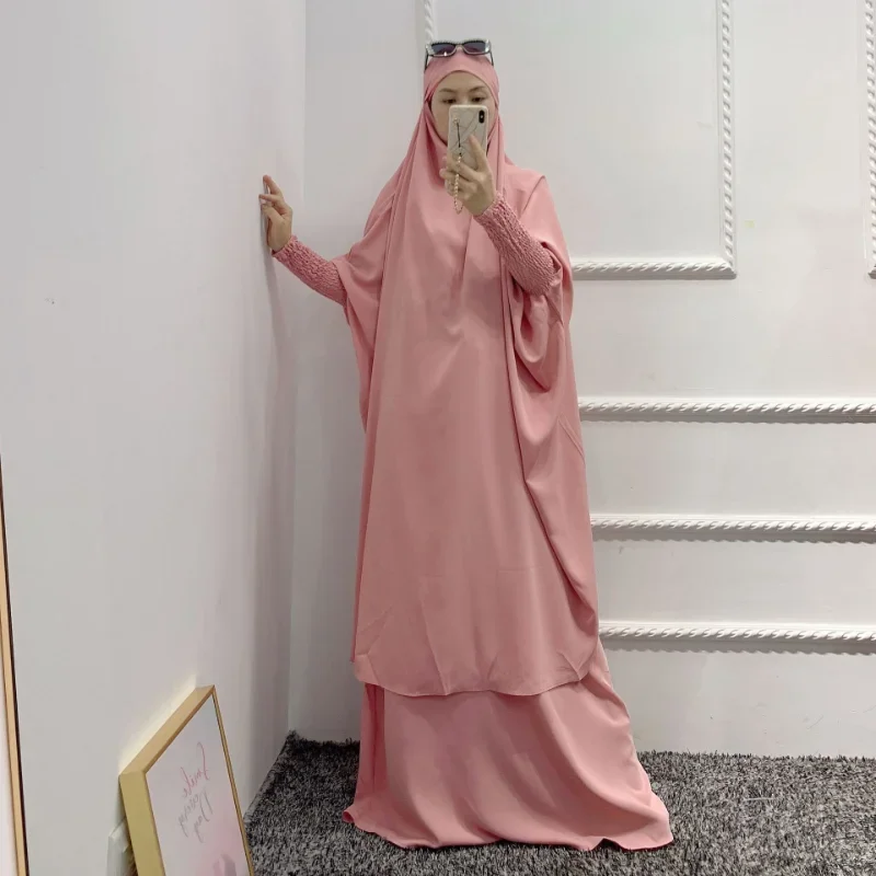 

Women Abaya Ramadan 2 Piece Skirt Suits Jilbab Prayer Garment Dress Khimar Hijab Robe Islam Abayat Muslim Sets Islamic Clothing