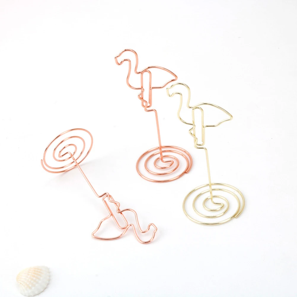 

10pcs Metal Note Holders Flamingo Table Number Menu Clips Photo Paper Spiral Base Wedding Party Office Use