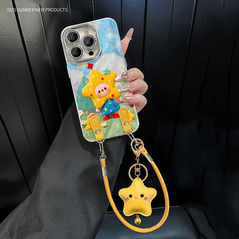 

Детский чехол для телефона с мультяшной забавной звездой для IPhone 17AIR 16 PLUS 14 15 13 12 Pro Max со шнурком, устойчивый к ударам, защитный чехол с мультяшным рисунком
