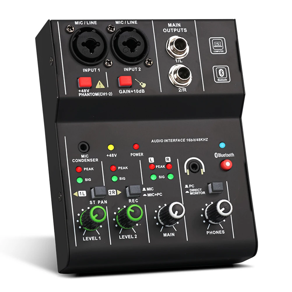 

Guitar Recording Audio Interface Live Sound Performance Volume Control Per Channel 48V Microphone Support For Home Recording