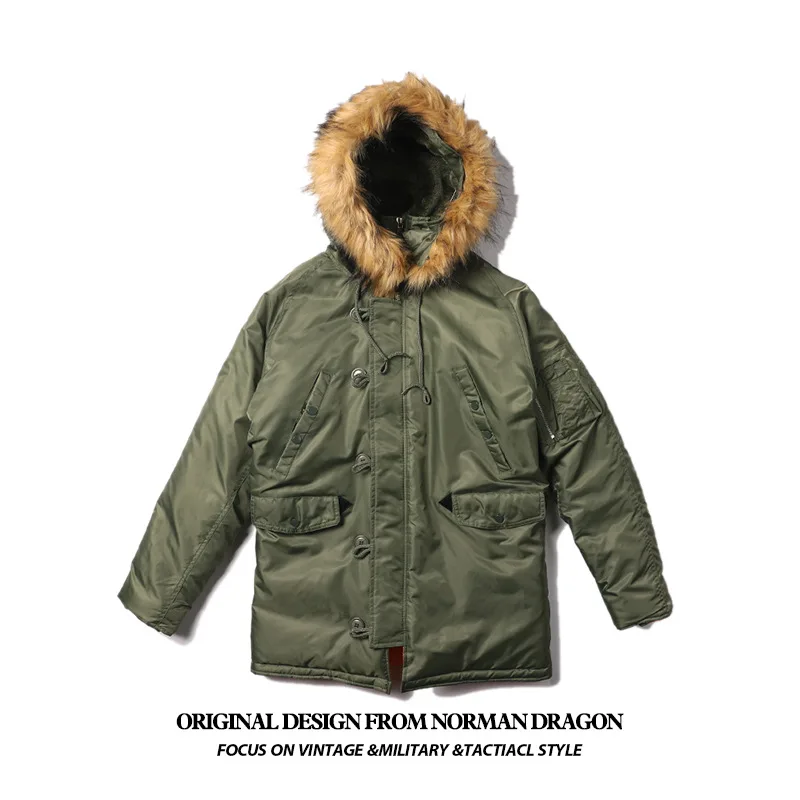 

N3B Military Jacket Plus Size Fur Hood Long Waterproof Pilot Windproof Air Force Winter Parka Thick Men Outwear Coat USA Size