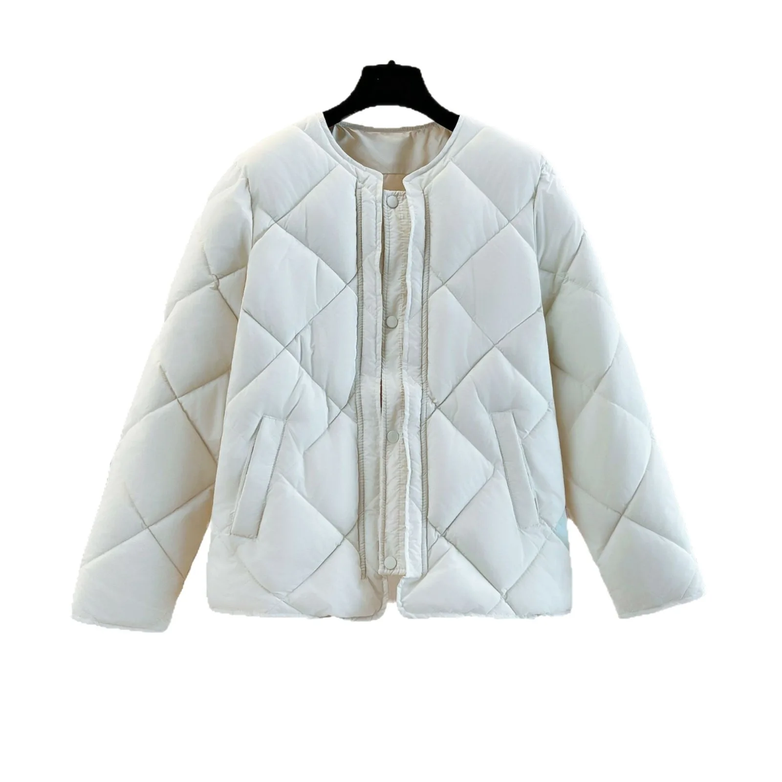 

Winter New Women's Short Bread Style Cotton Jacket Diamond Pattern Down-Free Collar Cotton Coat Live Broadcast Trade Export