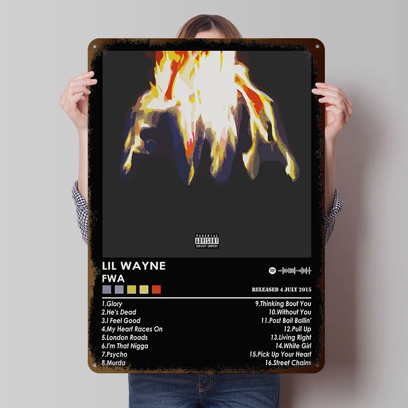 Póster con impresión de Lil Wayne FWA, arte de pared retro personalizado, letreros de metal vintage para decoración estética de habitaciones, decoración del baño en casa