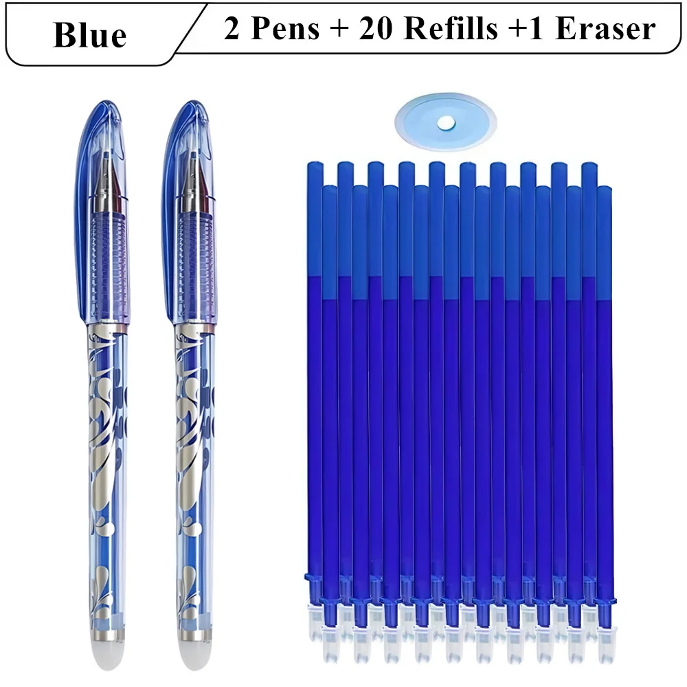 2 Erasable Gel Pens + 20 Refills + 1 Eraser 0.5mm Magic Ink in Black Blue Red Green Smooth Writing Stationery for School Office image 3