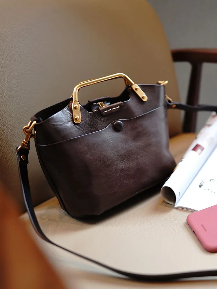 New Office Ladies Messenger Bag Vintage Cowhide Genuine Leather Totes Shoulder Handbag Solid Color Women Single Crossbody Bags