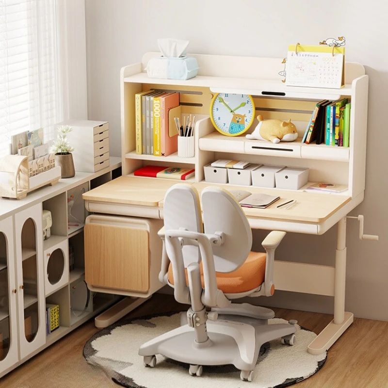 

Children's study table Primary school student desk Lifting table Solid wood writing table Household desk and chair set
