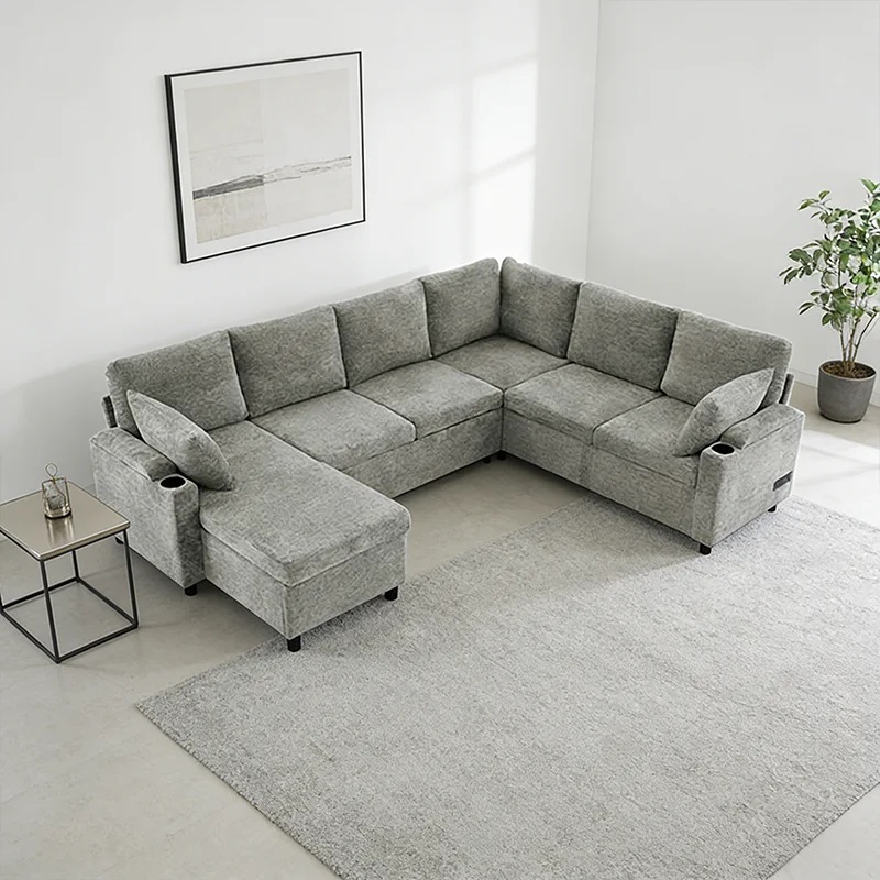 # Velvet Fabric Versatile Pull Out Sofa Come Bed Seater with Cup Holder