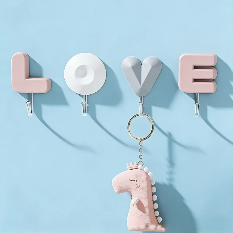 

LOVE пластиковые крючки для писем, сверление не требуется, комната в общежитии, ванная комната, дверь, настенные липкие крючки, домашний тематический декор, подвесные украшения