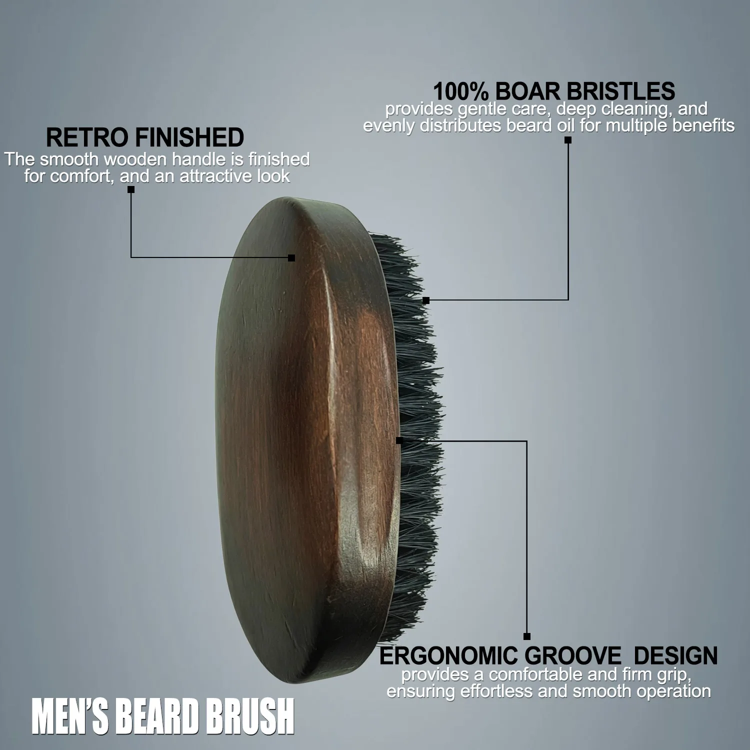 Gracemen Beard Kit - Retro Beard Brush & Dark Wooden Comb & PU Sleeve Gift Grooming Set for Men With Storage Bag