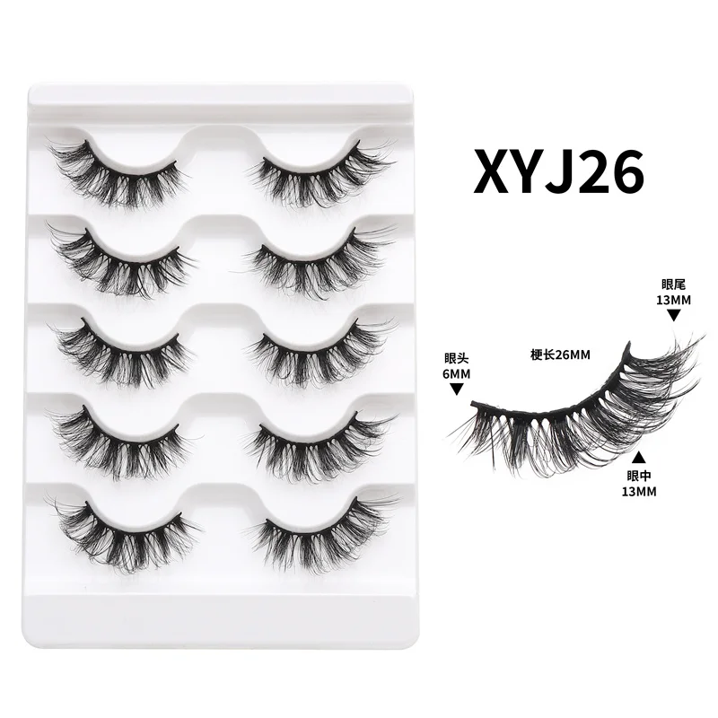 Cross-border cat-eye 5-pair set semi-long false eyelashes at the tail end of the lashes featuring European-style half-eyes