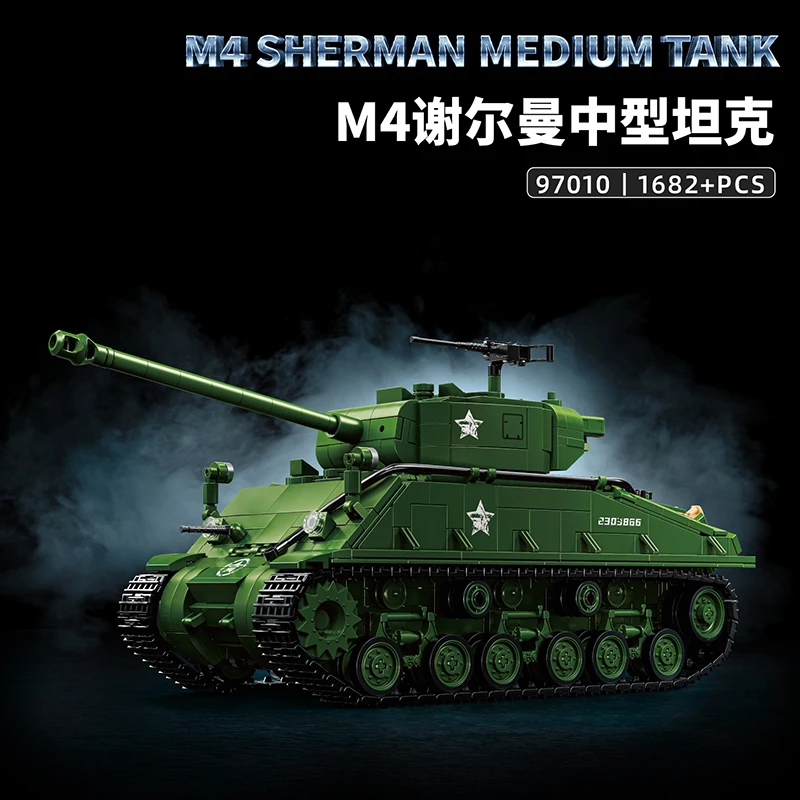 

American M4 Sherman Medium Tank World War Ii Building Blocks Boy's Assembly Toy Tracked Armored Vehicle Heavy-Duty Educational Toy