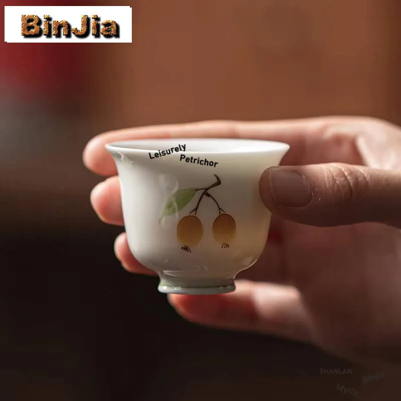 2Pc/Set Jade Mud Handmade Master Cup Handpainted Loquat Teacup Creative Mug Smelling Tea Ceremony Accessories Ornaments 40Ml
