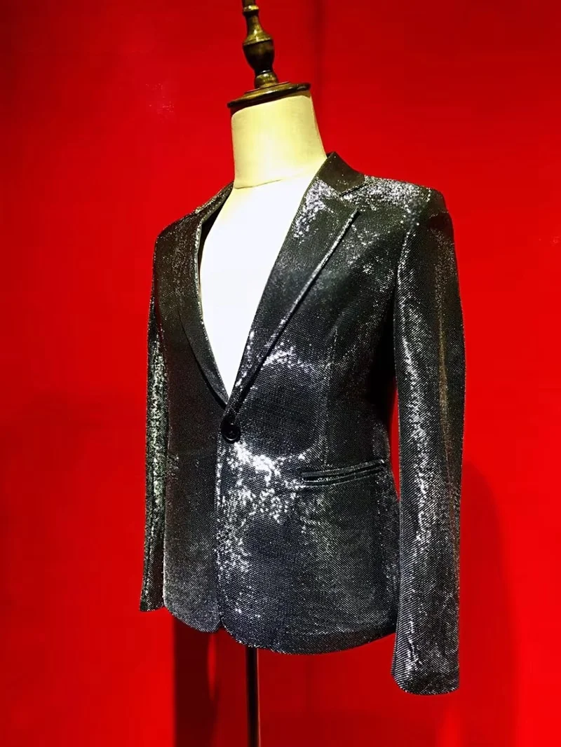 New Men's Fashion Black Sequins Flashing Blazer Nightclub Singer Prom Party Outfit party show Stage Host dress Suit