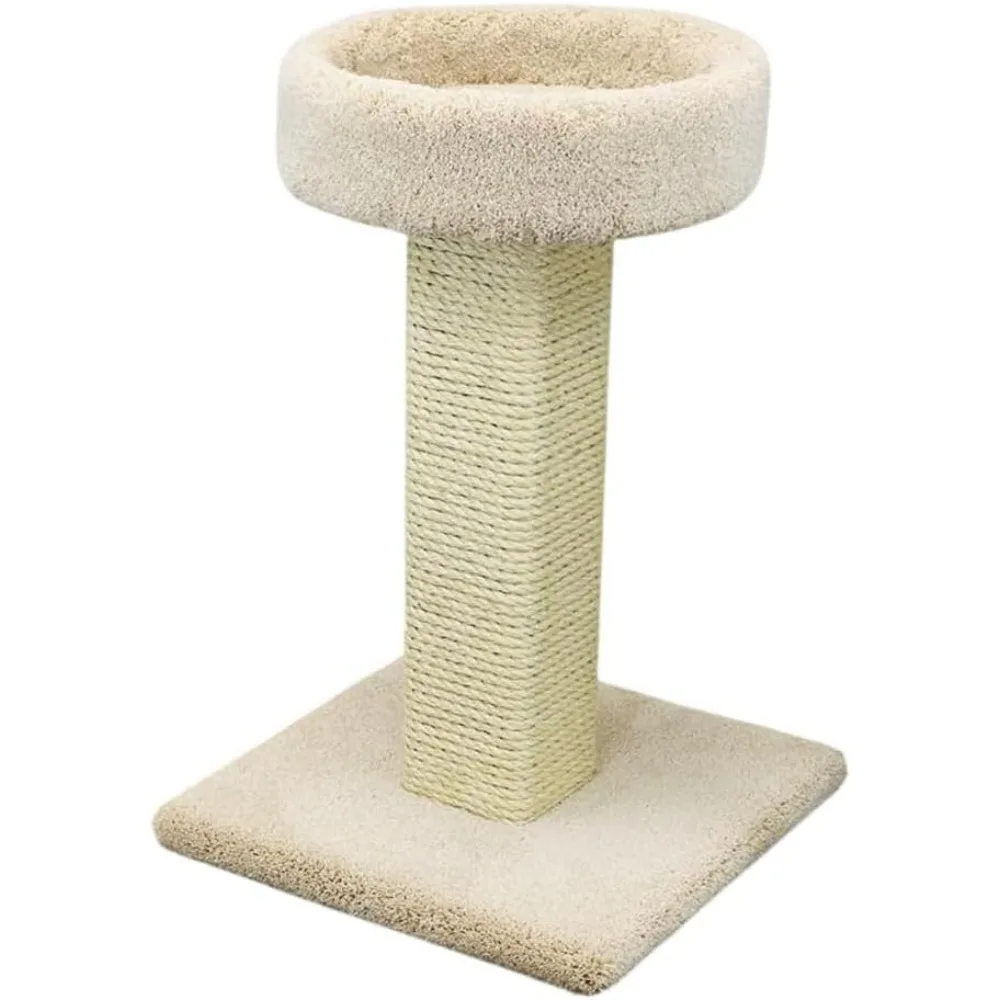 

French Flair Elevated Cat Scratch Post with Cat Bed, Compact and Stylish Elevated Cat Bed with Plush Carpet and Sisal Scratching