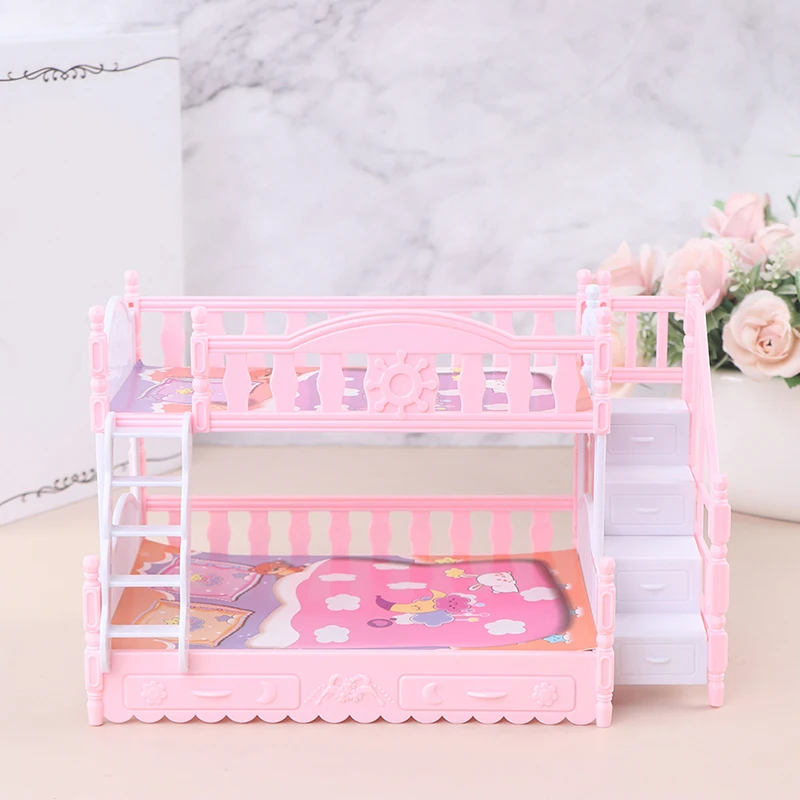 1PC  22 * 11.5 * 14 cm Doll Toy Furniture European Style Bunk Bed Double Bunk Bed Girl Birthday Toy