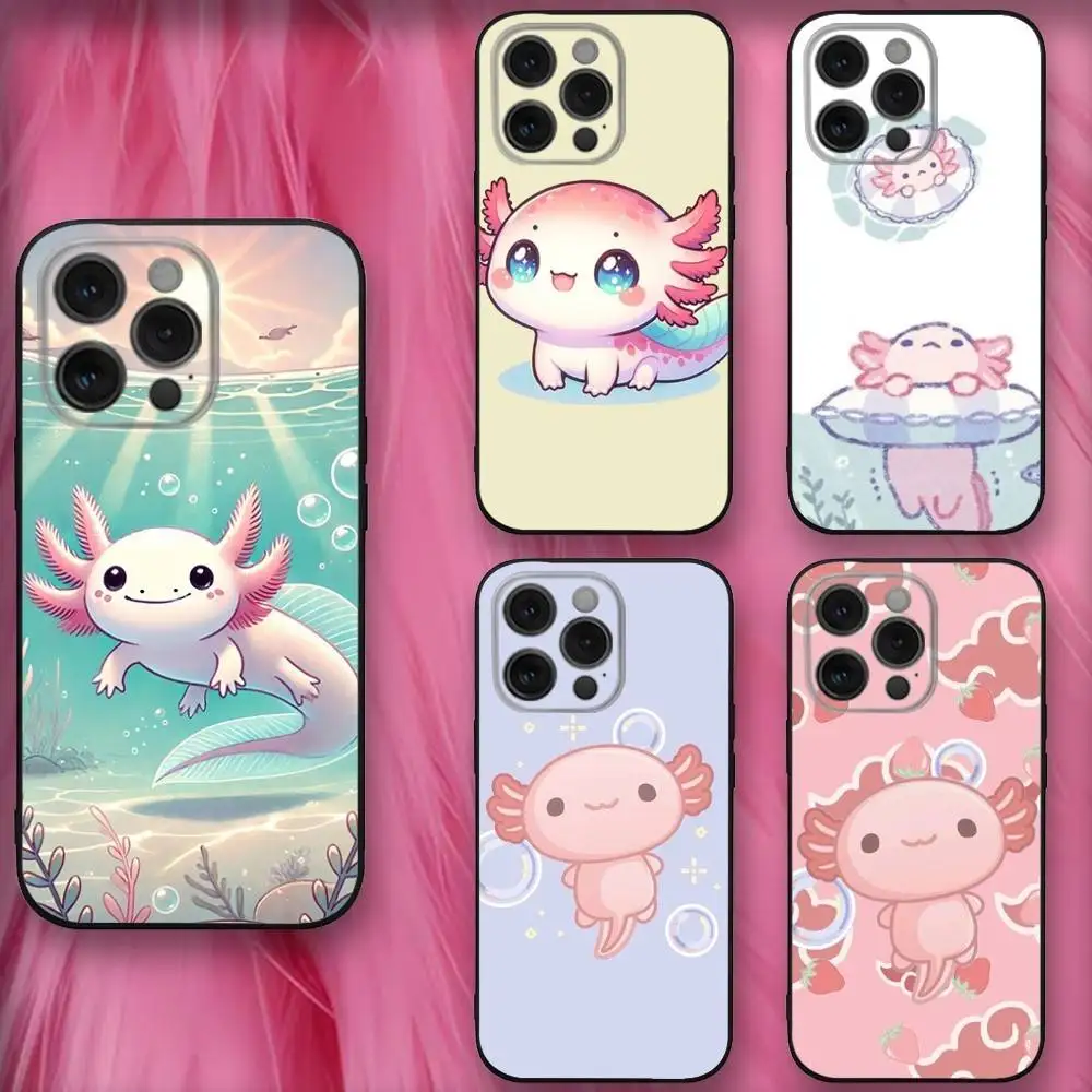 

Cute Animal Axolotl Phone Case For iPhone 16,se4,15,14,13,12,11,Pro,X,XS,Max,XR,Plus,Mini Soft Black Cover