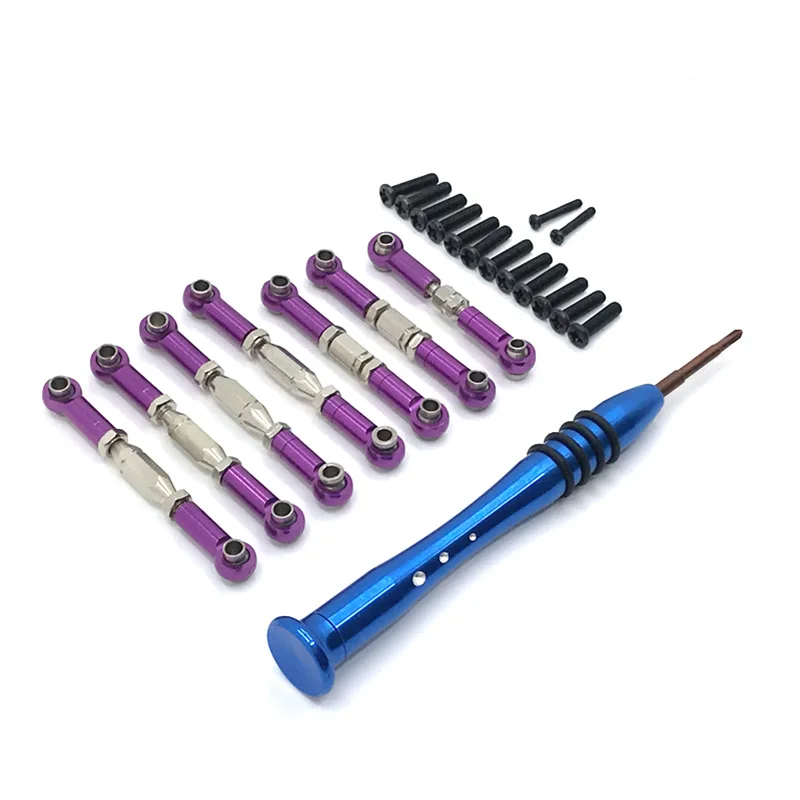 HWRC Metal Upgrade Retrofit 7PCS Pull Rod + Screwdriver For WLtoys 144010 144001 144002 124016 124017 124018 124019 RC Car Parts