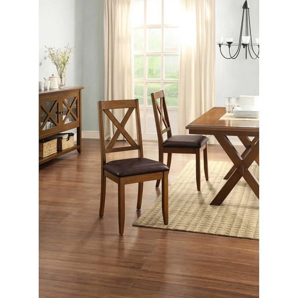 Set of 2 Stylish Brown Dining Chairs Sturdy Solid Wood Construction Multi-step Finish Dining Room Kitchen Home Office