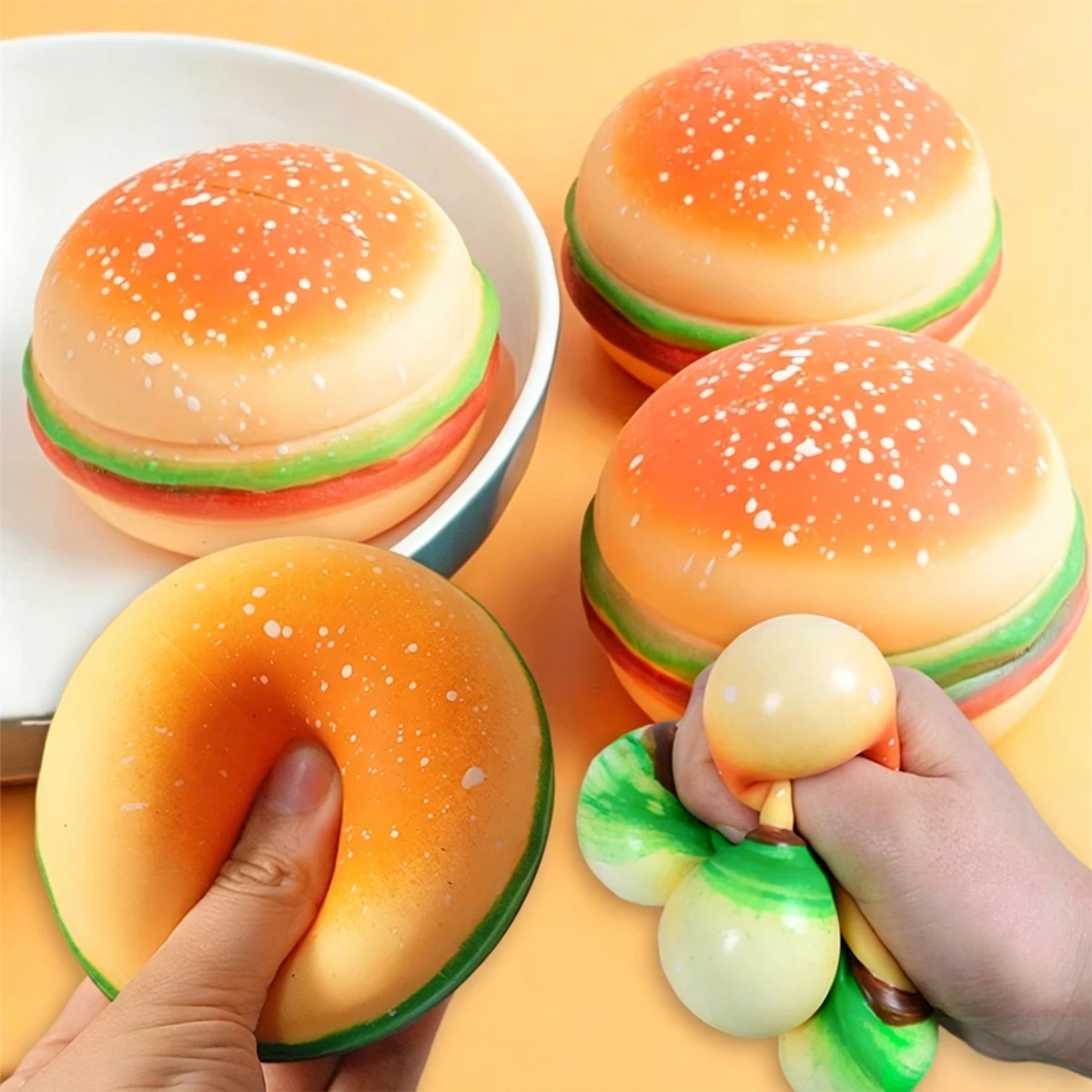 Squishy Hamburger Stressball Autismus-Sensorikspielzeug Stress- und Angstlinderungsspielzeug Quetsch-Entspannungsspielzeug Partygeschenke