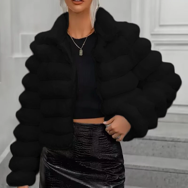 Jesienno-zimowa nowa europejsko-amerykańska kurtka ze sztucznego futra Krótka damska wszechstronna europejsko-amerykańska wygodna