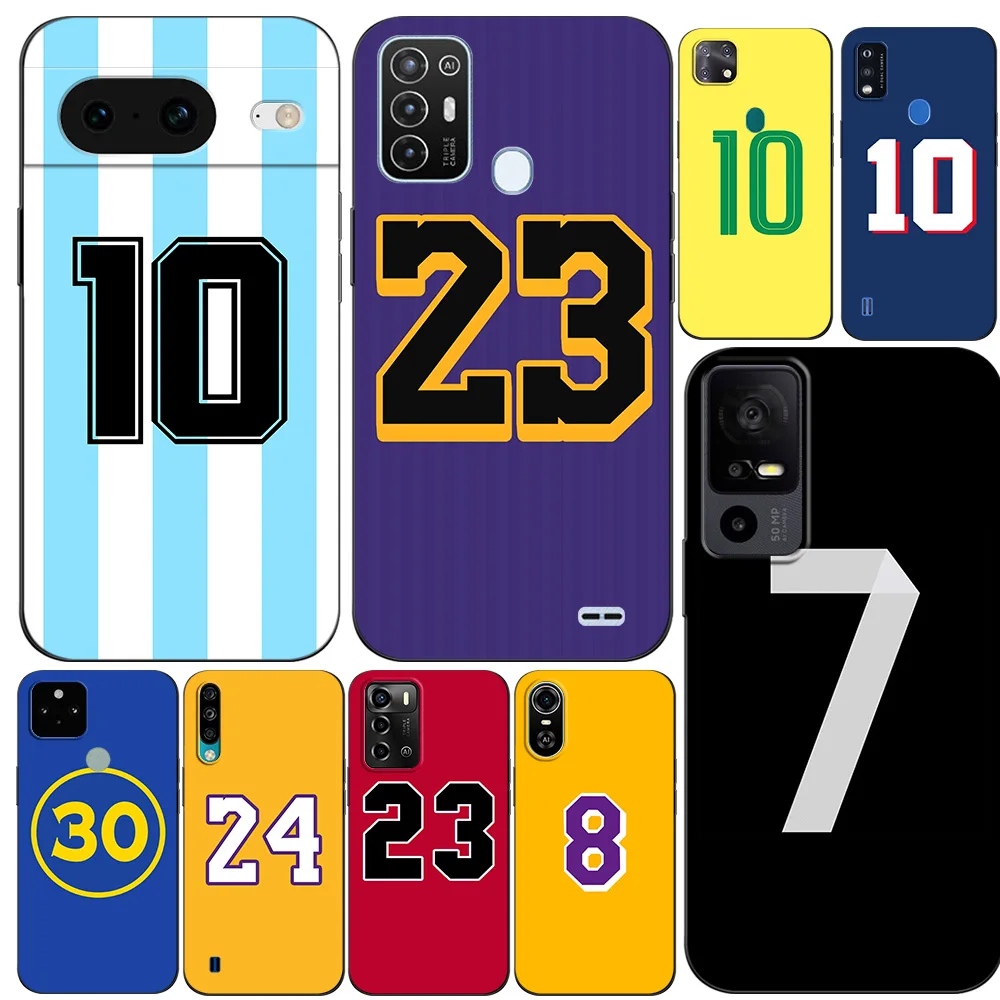 Black Tpu Case For google pixel 8 4 4A 4XL 5 5A 5XL 6 6A 7 7a PRO Cover football basketball numbers