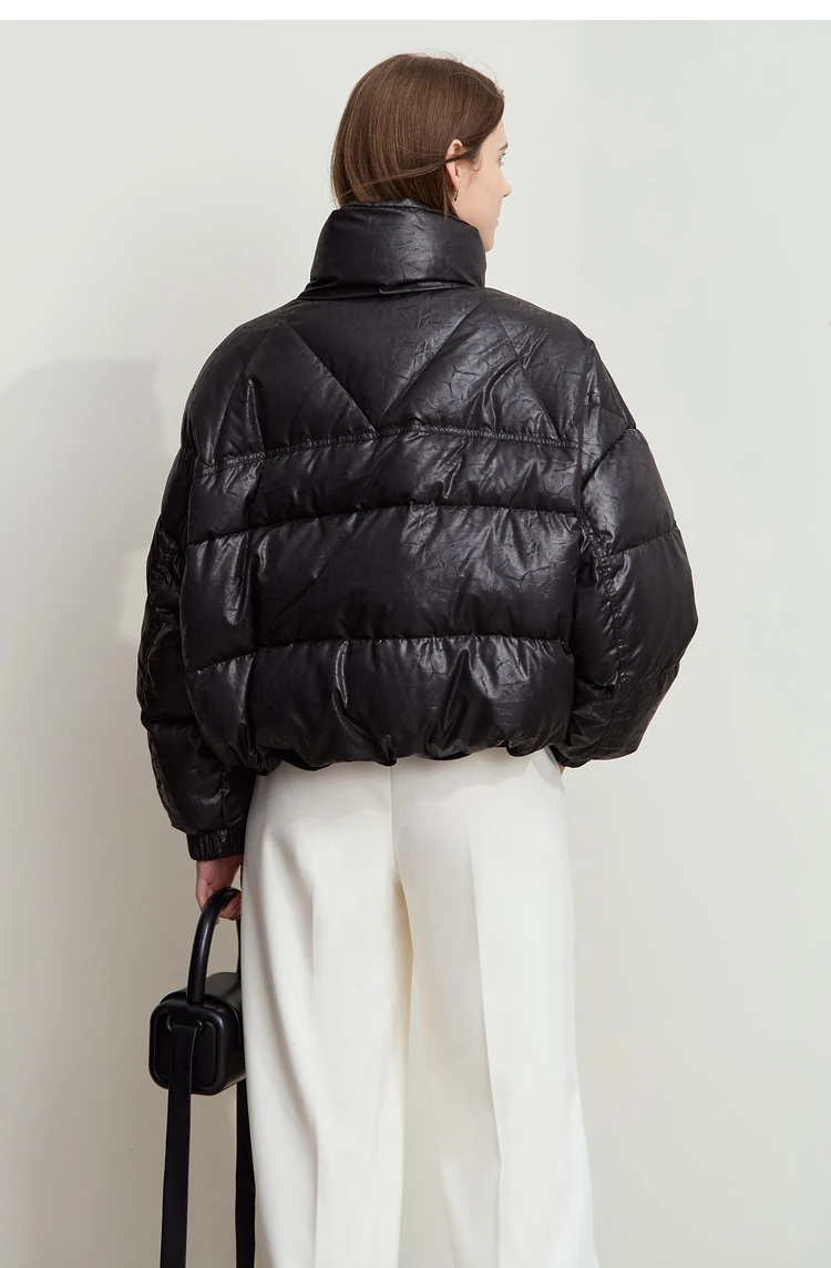 AMII Minimalist Women's Down Coat 2024 Winter Warm Thick Lapel Stand Collar Imitation Leather Duck Down Female Jacket 12444025