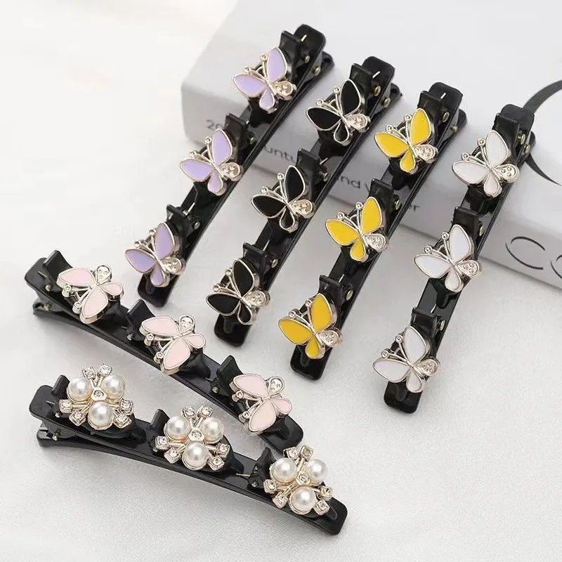 Butterfly Pearl Rhinestone Braided Hair Clips Fashion Hair Accessories Bangs Clips