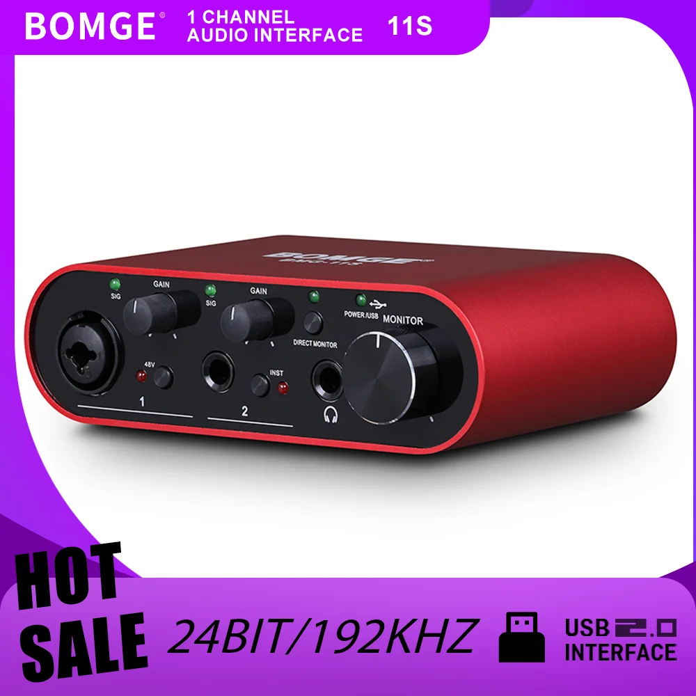 Studio Audio Interface With 48V Phantom - BOMGE, antarmuka audio USB 1 saluran