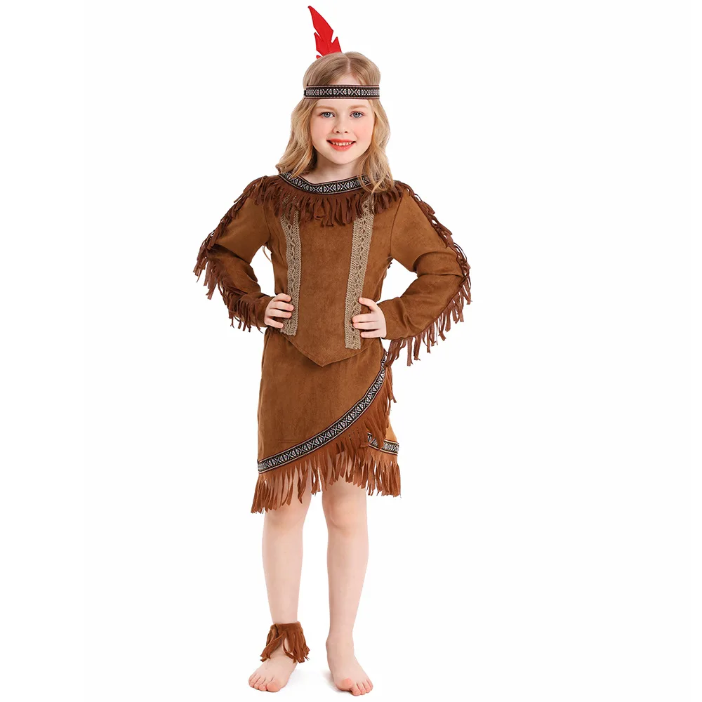 Umorden Girls Native Indian Princess Costume Cosplay for Kids Children Tween Teens 4-16Y Long Sleeve Top Skirt Set