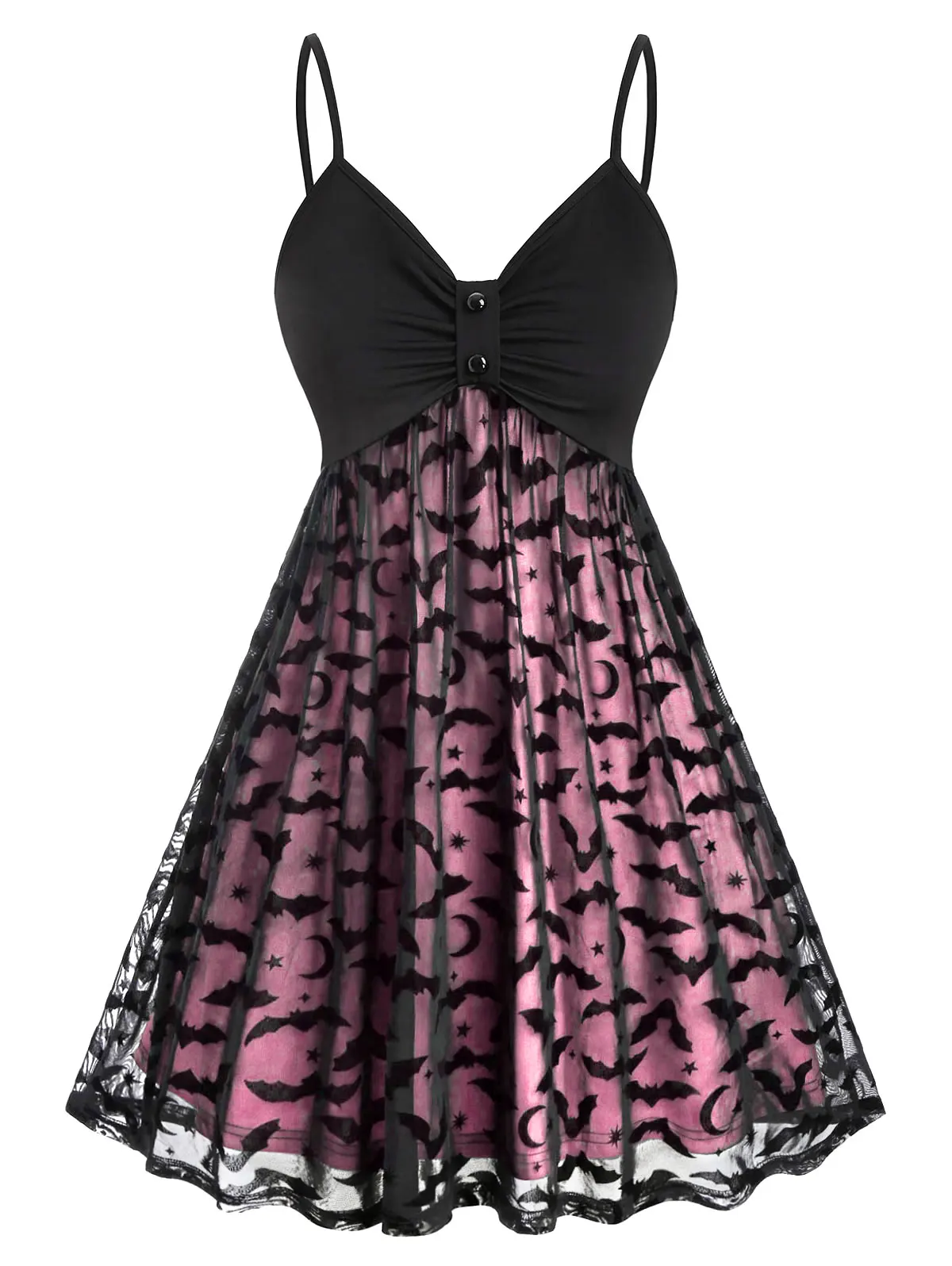 Women Gothic Vintage Halloween Dress Bat Print Retro Dresses Sling Double  Layer Mesh V Neck Dress 50s 60s Party Vestidos Mujer - AliExpress 200000345