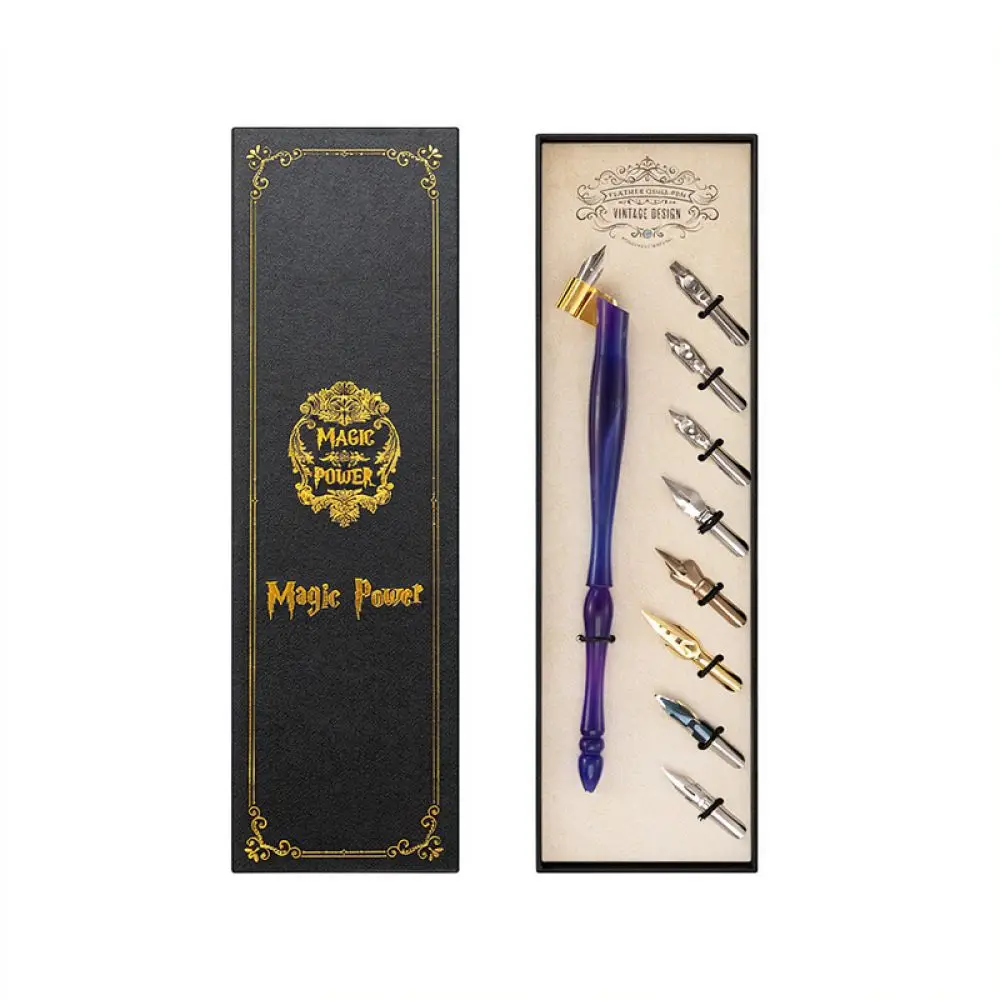 Classic Wooden Oblique Dip Pen Set Calligraphy Art Supplies English Script Comic Outlining Sketching Gift Box