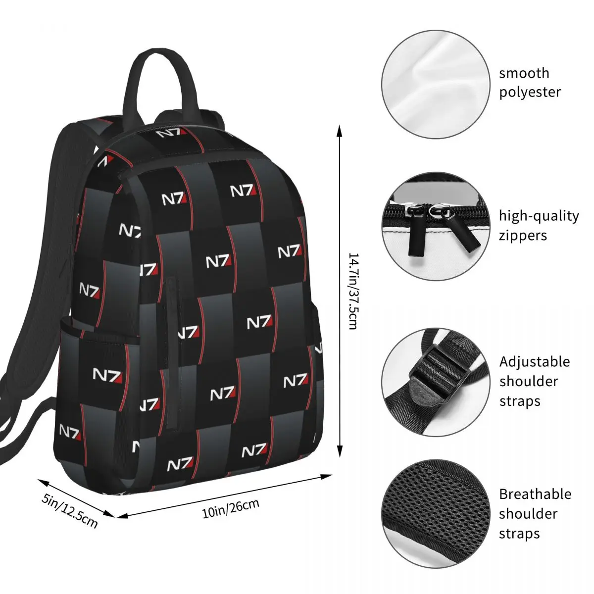 N7 Mass Effect Emblem! Backpack Student BookBag Children School Bag Computer Shoulder Bags Boys Girls