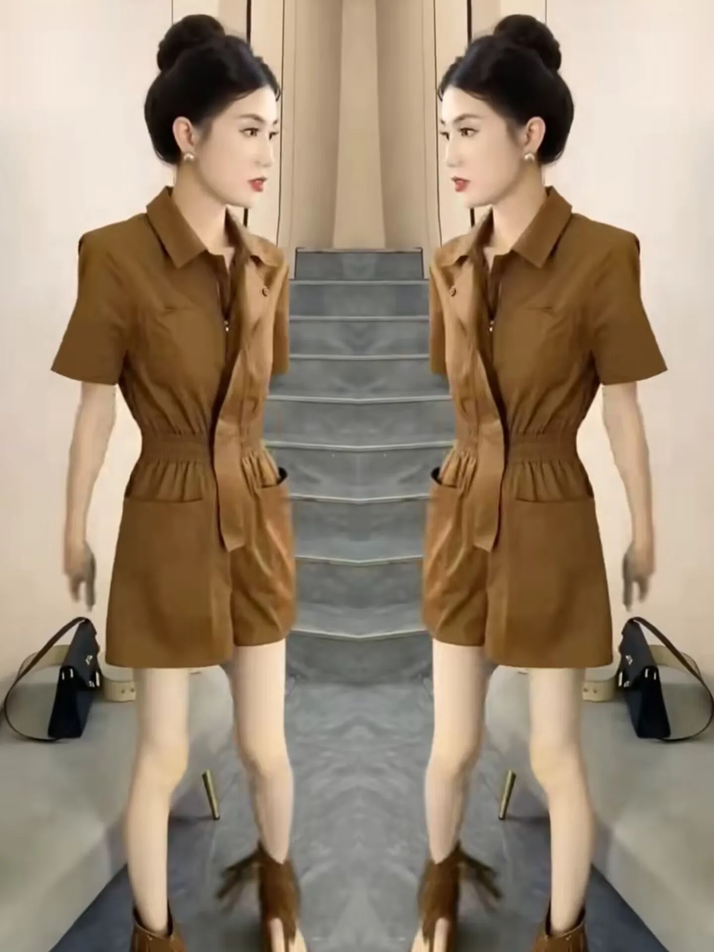 Casual Faionable 2025 verão novas calças femininas de uma peça cintura alta emagrecimento workwear orts corte reto cintura média ort p...