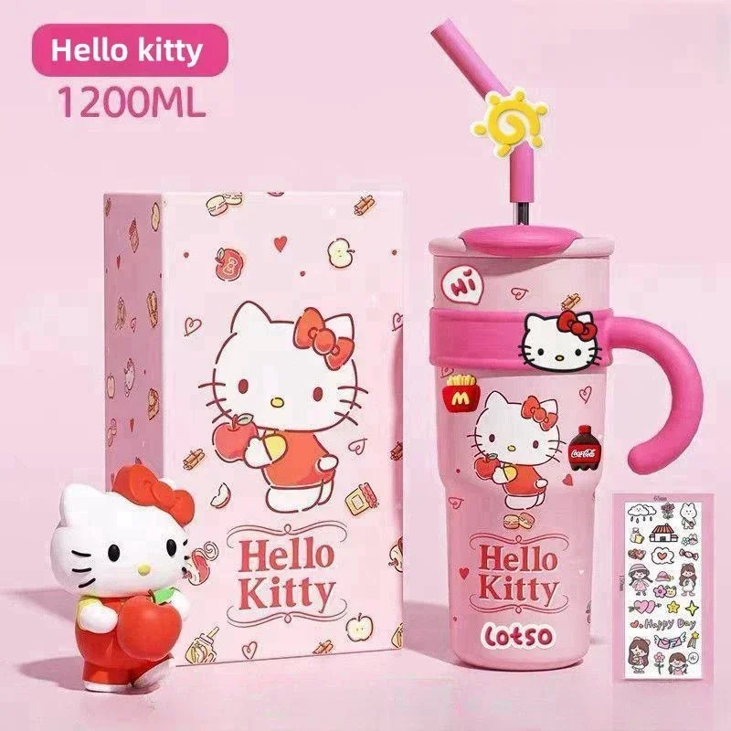 Hellokittys Sanrios Anime Kawaii Ice Cream Cup 316 Stainless Steel Girls Straw Insulation Cup Birthday and Christmas Gift