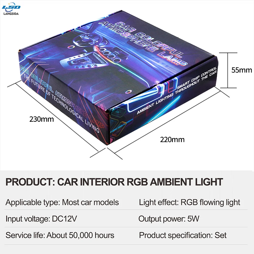 سيارة المحيطة ضوء LED شرائط مصباح العالمي 64 لون المخفية الاكريليك الزخرفية ضوء ستيريو كامل اللون تدفق RGB 5 فولت 2812 LED