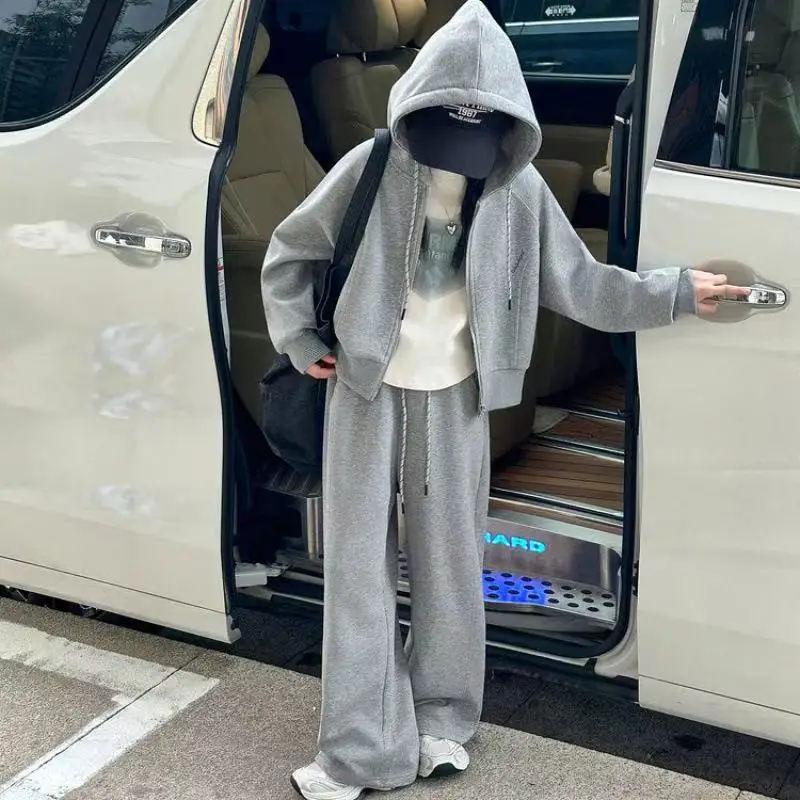 

Girls Spring And Autumn Faionable Clothes Casual Two-piece Set for preteen Cardigan Outerwear Long Sve Zipper Clothing 120-170CM